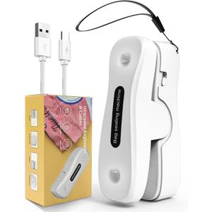 Mini Bag Sealer Rechargeable 2-in-1 Snack Sealer with Magnet Portable Bag Resealer USB Mini Sealer for chip Bag Plastic Bag Storage Freshness-White