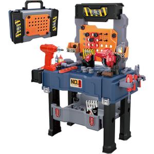 MUGEYMYD Kids Tool Bench Set with Electric Drill and Realistic Tool, Pretend Play Construction Workbench Toys for Toddlers, Build a Kids Tool Workshop Set for Boys and Girls, Ages 3-8