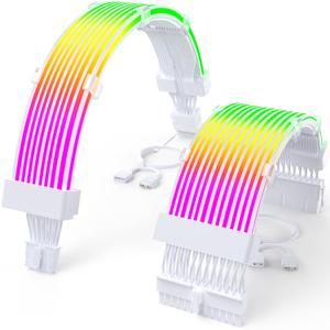 Sirlyr RGB 12VHPWR Cable Set,ARGB PSU Cable Extension of Soft LED Strip Include 24Pin Motherboard,16 Pin GPU Power Supply Cables,for RTX 40 50 Series PC Custom, Male to Female