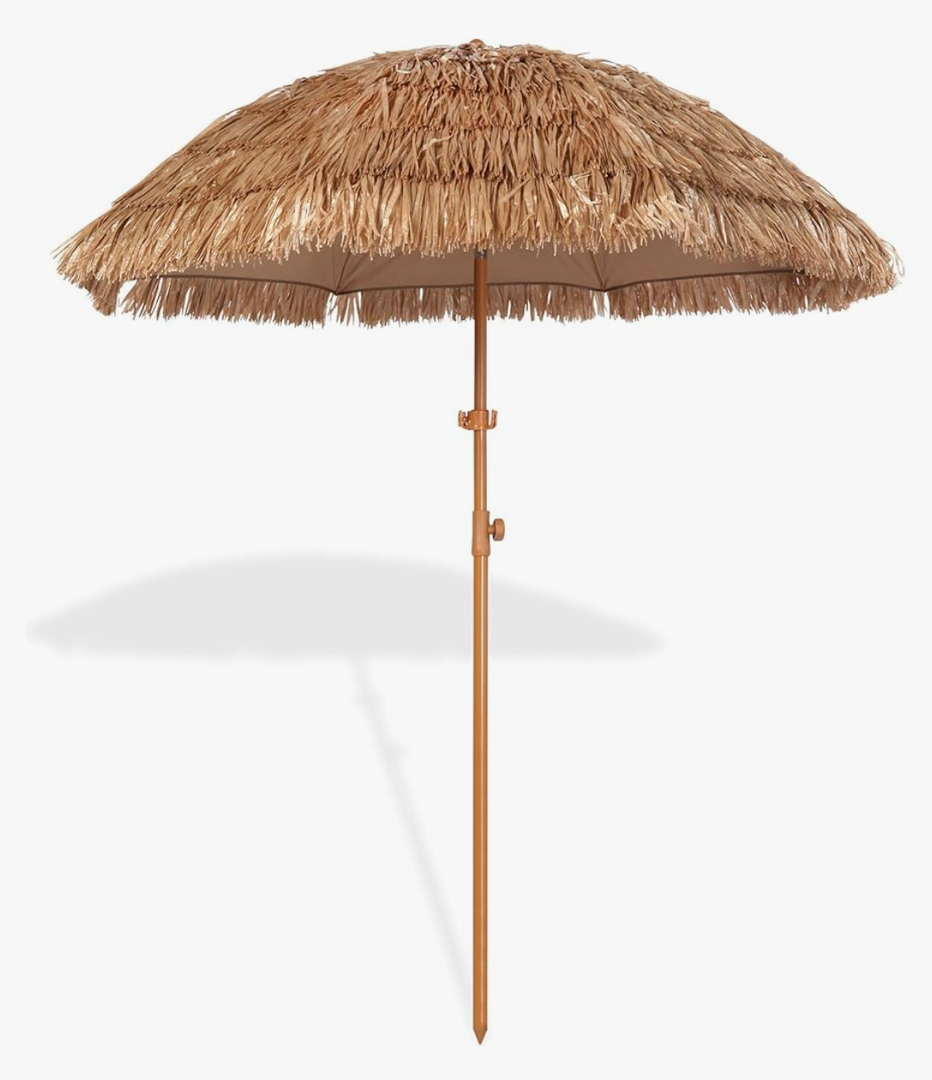 6.5ft Hula Tahtched Tiki Patio Umbrella, Beach Umbrella Hawaiian Style with Hanging Hook and Tilt Design, 8 Ribs with Carry Bag for Outdoor Tiki Bar, Tropical Palapa, Garden, Pool, Natural