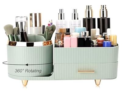Molutsody Makeup Organizer for Vanity, Cosmetic Display Case with Drawers, Fits Makeup, Skincare Products, Brushes, Lipsticks, and Other Accessories, Versatile Storage Solution (Green)