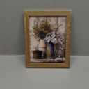 Krtoni Framed Farmhouse Vintage Canvas Wall Art, Country Floral Daisy Picture Wall Decor, White Jasmine Flowers and Rust Kettle Poster Print for Living Room Bedroom Bathroom Rustic Decor 10''L x 8''W