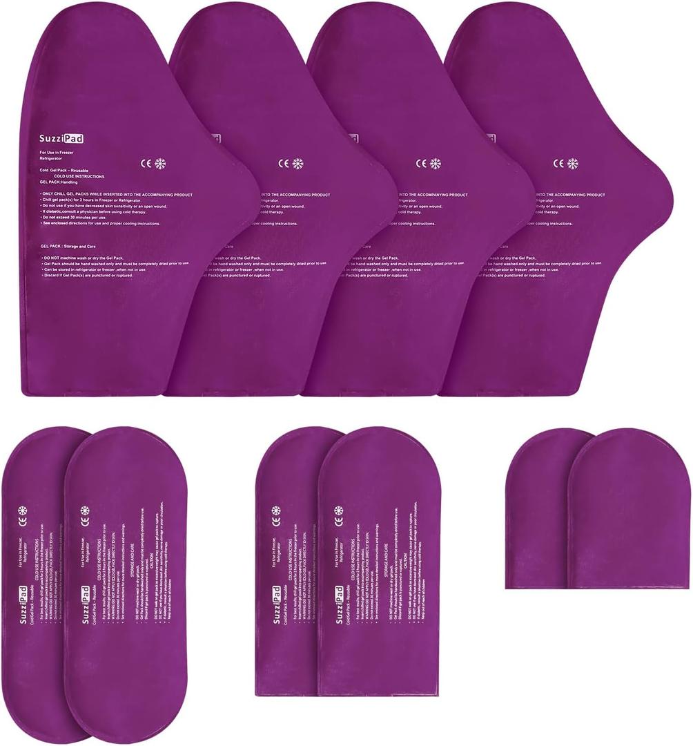 SuzziPad Replacement Ice Gel Packs for Cold Therapy Gloves and Socks(10-Piece Set), L, Purple