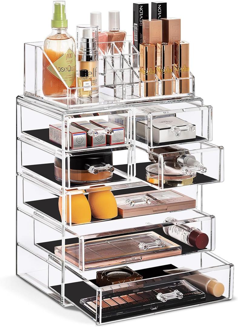 Sorbus Acrylic Makeup Organizer Set, 7-Drawer Vanity & Countertop Cosmetic Storage with Small & Wide Compartments, Clear Makeup Storage for Brushes, Lipsticks, Jewelry  Holiday Gift for Women & Teens (3 Large, 4 Small Drawers)