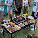 3ft Folding Table with Adjustable Height, Camping Table with Carry Handle, Metal Mesh Table ,Portable Grill Table for Camping, Tailgating, BBQ, Picnic & Indoor, Fits 36 People, Supports 66lb, Black