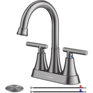 Bathroom Faucet, Hurran 4 inch Centerset 2-Handle Lead-Free, Brushed Grey