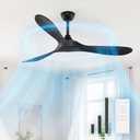 KASASS Black Ceiling Fan No Light, 52" Outdoor Fans for Patios/Porch/Bedroom/Kitchen with Remote, Noiseless, 3 Downrods, 6 Speed, Reversible DC Motor, Modern, 3 Blades, Timer