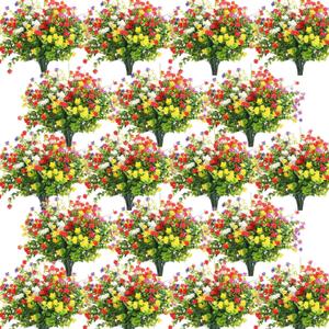 WILLBOND 48 Bundles Artificial Flowers Outdoor,UV Resistant Faux Plastic Plants Greenery Shrubs Flower Bulk for Hanging Planter Porch Window Home Wedding Spring Summer Decor (Fresh Color)