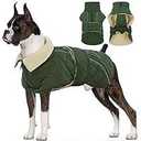 Kuoser Dog Winter Coat Waterproof Dog Snow Jacket, Warm Fleece Lined Pet Turtleneck Snowsuit Puppy Cold Weather Coats with Harness Hole, Adjustable Winter Vest for Medium Large Dogs, Green, Large