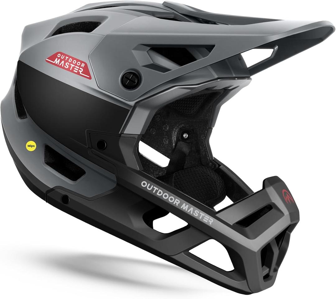 OutdoorMaster MIPS Full Face Mountain Bike Helmet for Men & Women - Two Removable Chin Pad, Ventilation Lightweight - Racing Downhill DH BMX MTB Helmet (Small, Slate Grey)