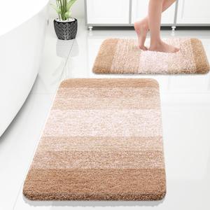 OLANLY Bathroom Rug Set 2 Piece, Soft Absorbent Microfiber Bath Rug Set, Non-Slip, Machine Wash Dry, Plush Shaggy Bath Mats for Bathroom (30"x20"+24"x16", Beige)