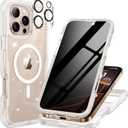 seacosmo for iPhone 16 Pro Max Case for Women, Full Body with Built-in Privacy Screen and Camera Lens Protector, Anti-Yellowing, Compatible with MagSafe, Shockproof Cute Girl Case, 6.9", Clear Glitter