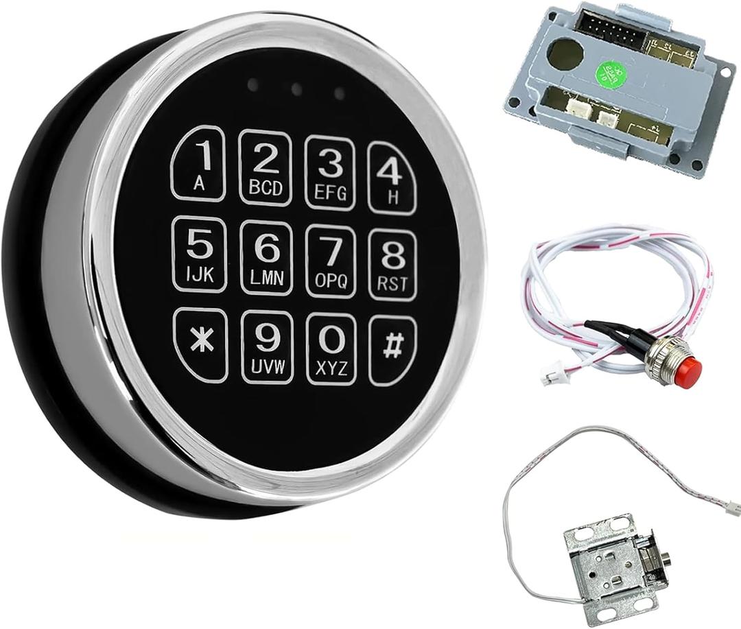 Electronic Gun Safe Lock Replacement, Zinc Alloy Keypad Gun Safe Lock with Solenoid Access,14 Ribbon Cable Motherboard & Reset Button Lock Set Chrome