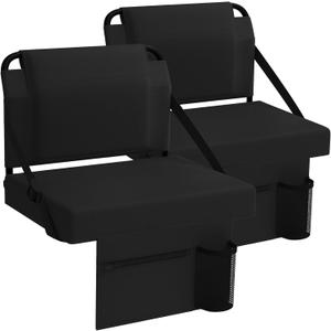 Stadium Seat 2 Pack for Bleachers with Back Support,Portable Bleacher Chairs with Back and Cushion, Black
