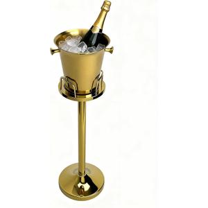 Champagne Bucket with Stand, Wine Bucket Stand with 5L Bucket, Stainless Steel Standing Ice Buckets for Bar, KTV, Hotel, Party, Gathering (Gold, 1 Pack)