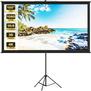 Projector Screen with Tripod Stand, Easy Setup Indoor Movie Screen, Lightweight Foldable Projection Screen for Camping, Home Theater, 100in, 16:9 4K