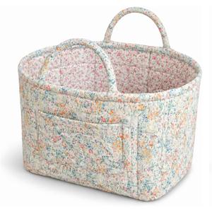 Quilted Laundry Basket with Handles - Multi-Purpose Fabric Storage BasketBoho Fabric Storage Baskets with Handles for Car, Home & Nursery - Collapsible Square Organizer (Blooming Flowers)