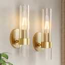 Wall Sconce Set of Two, Hardwired Bathroom Wall Sconces Lighting with Clear Glass, Modern Wall Sconces Set of 2 Wall Light fixtures for Bathroom Mirror Living Room Hallway Bedroom(Gold)