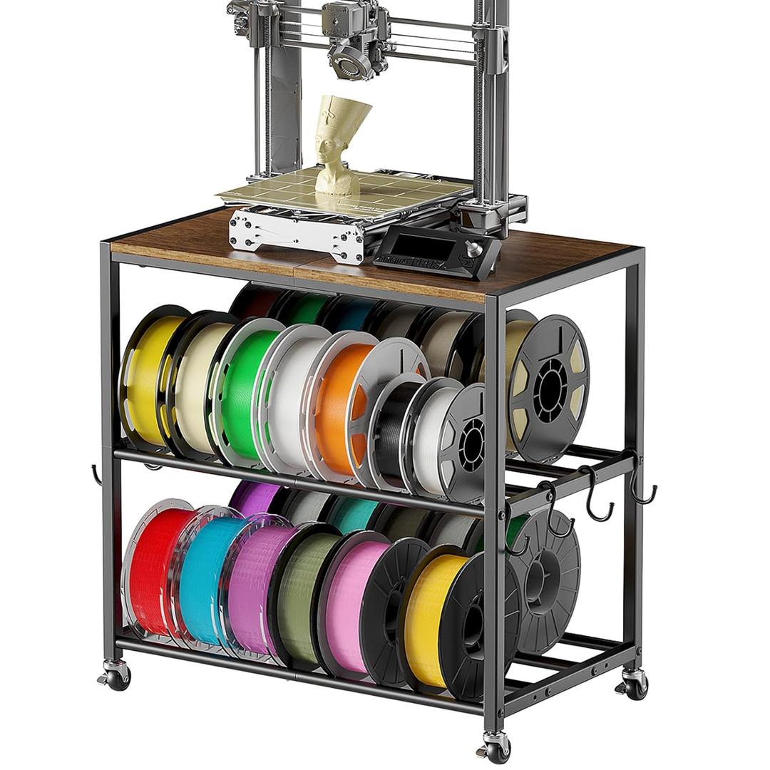 3D Printer Filament Storage Rack- Rolling Tabletop Filament Spool Storage Racks with Wheels, Filament Spools Organizer Stand for 3D Printer Filaments ABS/PLA/TPU/Nylon Accessories