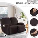 KinCam Recliner Loveseat Covers, Stretch Reclining Cover, Recliner Sofa Slipcovers Stripe Jacquard Recliner Couch Covers Furniture Protector Cover for Pet Kid (2 Seater, Chocolate)
