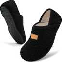 ANLUKE Slipper for Women Men Slipper Socks Fuzzy House Shoes Rubber Sole Slip On Soft-Lightweight Non Slip Indoor/Outdoor (10.5-11.5 Women/9.5-10.5 Men, Black)