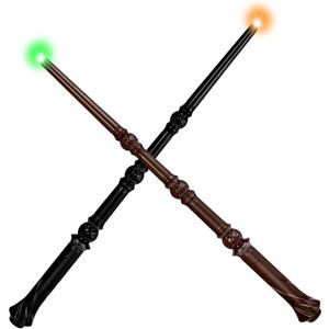 Light Up Magic Wizard Wand with Sounds & 4 Lightings Illuminating Witch Sorcerer Toys for Kids Cosplay Party Favors, 2 Pack, Black & Brown
