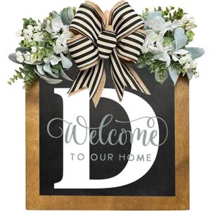 16'' Personalized Last Name Welcome Sign, Door Wreaths for Front Door Outside, Spring Wreath for Front Door Decor, Farmhouse New Home Gifts for Home (D)