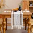 Tosleo Boho Table Runner 12120 Inches Long with Tassels Khaki Double Striped Farmhouse Rustic Table Runner for Dining Wedding Party Spring Decor(One Piece