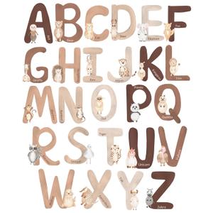 Extra Large 6 Inch Neutral Animal Alphabet Wall Decals - 26 English ABC Wall Stickers for Kids with Cute Watercolor Animals