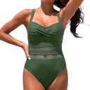 Cromi Bathing Suit for Women One Piece Square Neck Swimsuits Mesh Hollow Out Swimwear M