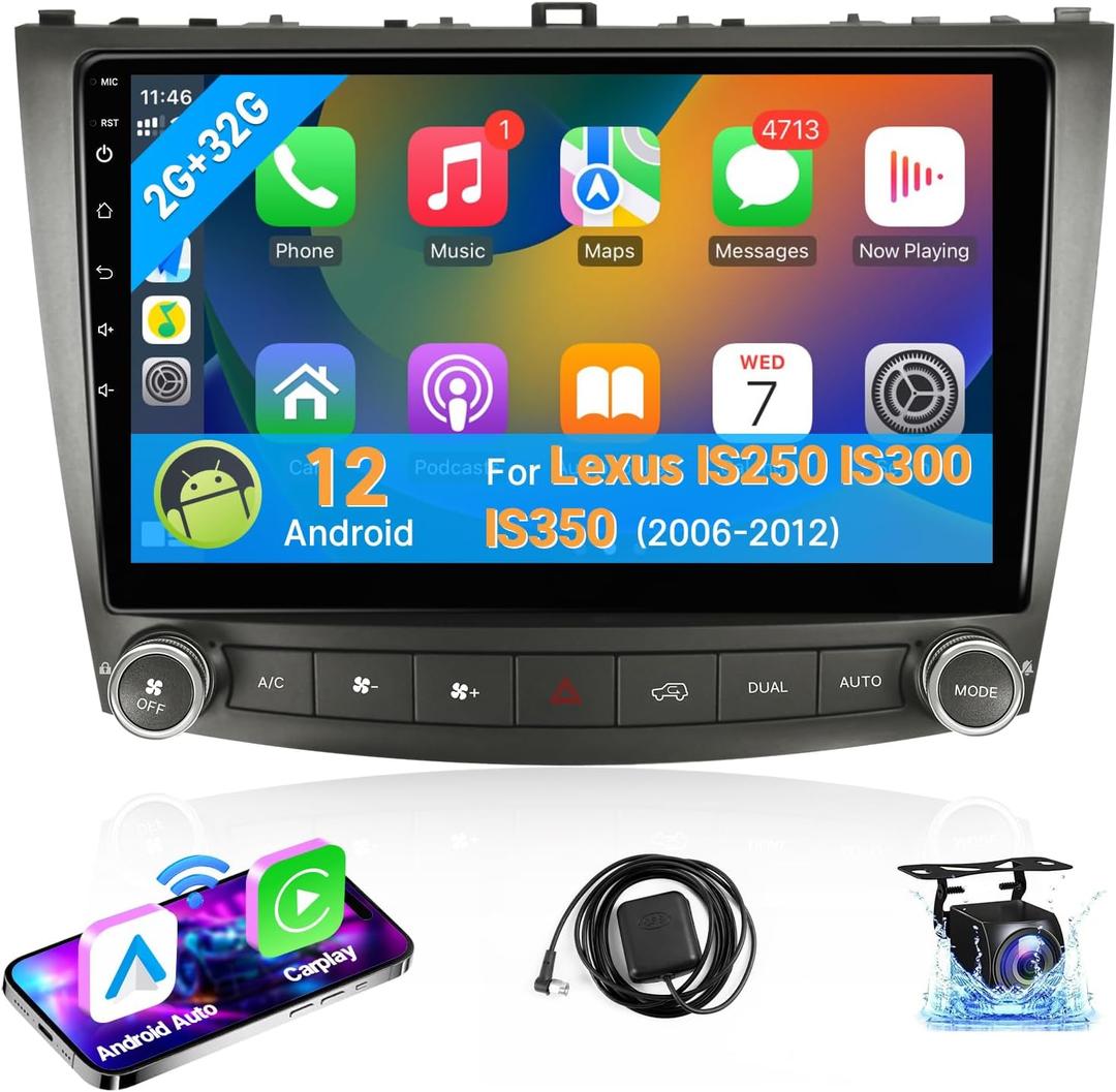 Leadfan Android 12 Car Stereo Radio for Lexus IS250 IS300 IS350 2006-2012 Compatible with Apple Carplay Android Auto 10.1'' Touch Screen in-Dash Navigation GPS Bluetooth WiFi Unit Back Camera 2+32G