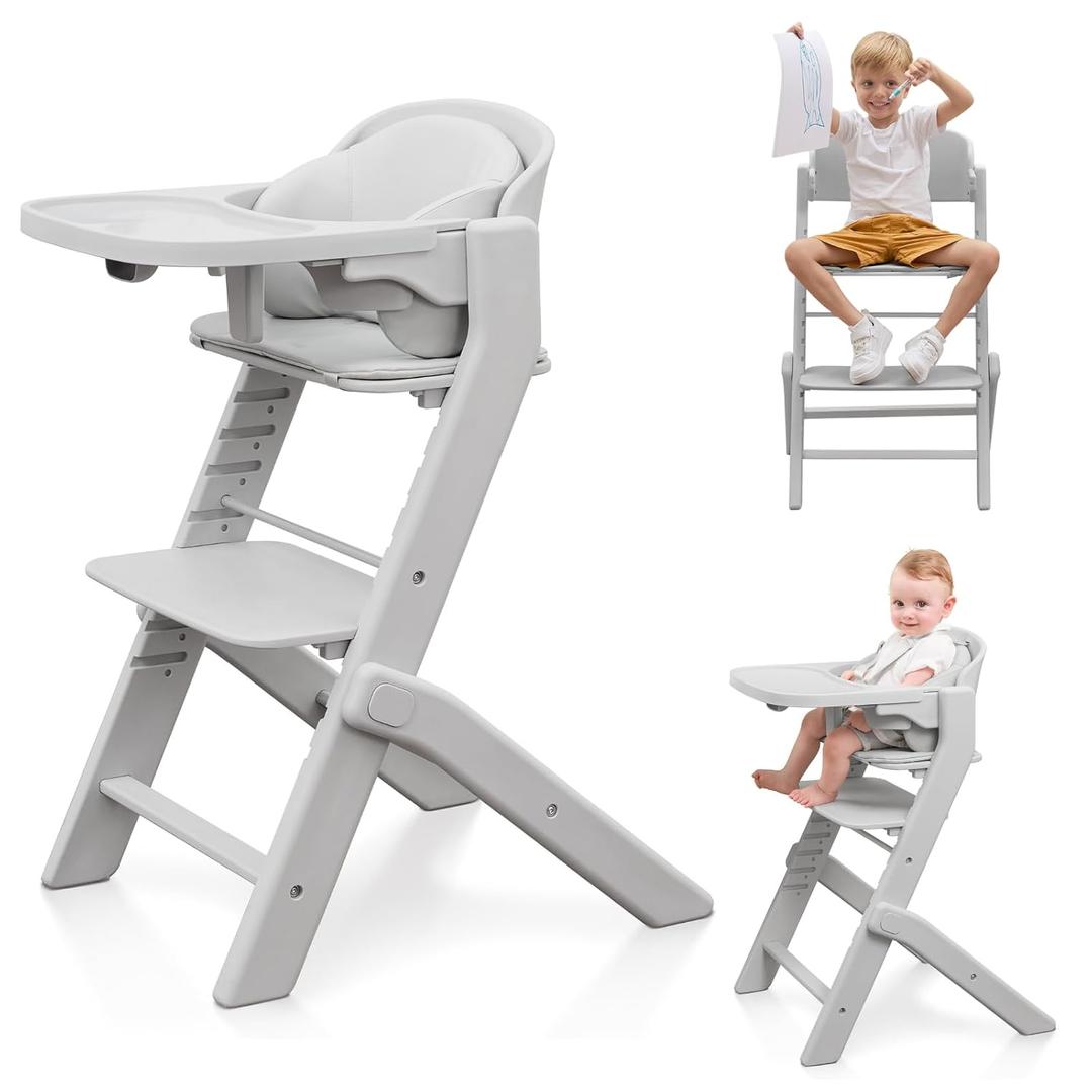 Full-Body Washable Baby High Chair with Soft Cushion, Adjustable for 6 Months to 220 Lb - Multifunctional and Convertible High Chairs for Babies and Toddlers -Portable and Easy Operation (Grey)