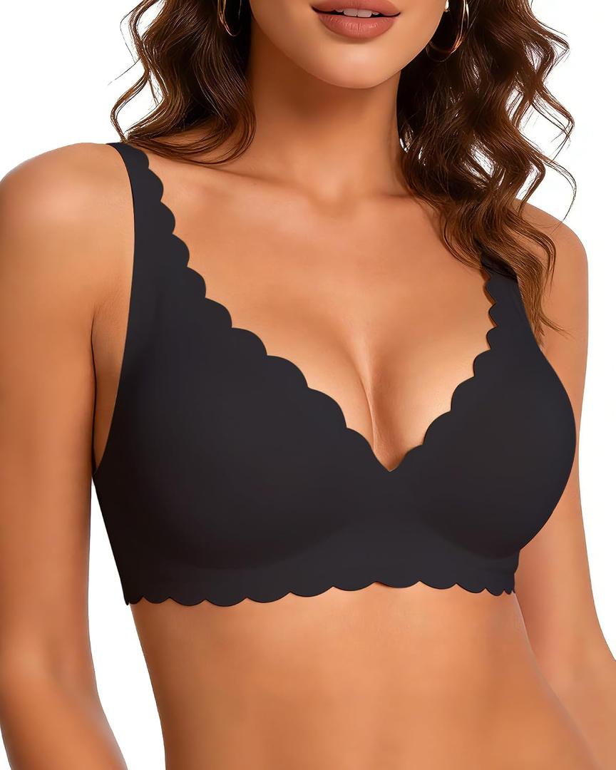 COOL CUTE Jelly Bras for Women Wireless Comfort Bralette for Women Seamless Everyday Bra Soft Support Invisible T-Shirt Bra (Black, XL)