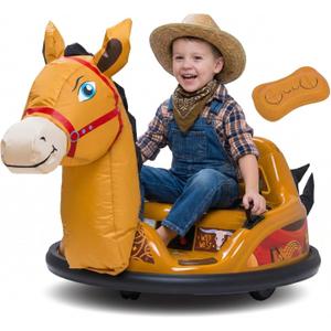 6V Horse Toys Toddler Bumper Car - Toddler Toy, Kids Electric Car, Ride On Toy, w/Music, Parent Remote Control, LED Lights, 360 Spin, Auto-inflated, 1 MPH, Max Weight of 66lbs, Age 1.5-4, Medium