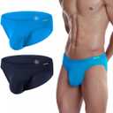JINSHI Men's Bamboo Viscose Underwear Briefs Mens Sexy Low Rise Ball Pouch Underwears Full Coverd Tagless Brief (Large, Dark Blue1+blue1)