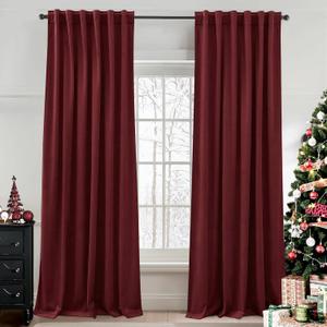 StangH Burgundy Velvet Curtains 2 Panels, Christmas Holiday Decorative Window Drapes, Privacy Protect Thermal Insulated Mid Century Curtains for Party Backdrops/Hotel, W52 x L108 inches, 2 Panels