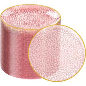 Rubtlamp 100Pcs Plastic Pink Dessert Plates, 6 Inch Pink Gold Appetizer Plates Disposable, Hammer Heavy Duty Small Salad plates, Fancy Cake plates For Birthday Wedding Teatime