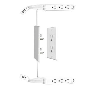 CABOCASA Dual 6FT Ultra-Thin Outlet Concealer, Universal Size Outlet Cover 6FT Twin Extension Cord with 3 Outlets Each Side, Ideal for Home Appliances on Opposite Sides of a Wall Outlet