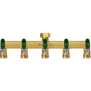 Garden Hose Splitter, 3/4 Rust and Freeze Resistant Outdoor Hose Manifold with 5 green Extra Long Handles Faucet Adapter-Heavy Duty Brass 5-Way Valve