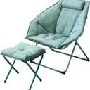 Hexagon Foldable Living Room Chair, Saucer Chair for Adults, Comfy Bedroom Lounge Chair, Moon Chair, Lazy Folding Chair for Dorm Rooms(Ottoman-Green)