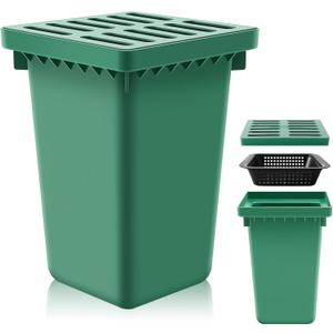 Catch Basin with Grate 15 x 15 24 Inch Square Large Catch Basin for Drainage with Debris Basket French Drain Without Reserved Hole for Yard, Downspout, Lawn, Municipal Pipeline, Green