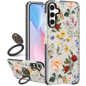 Boaretiu Cute Kawaii for Samsung Galaxy S25 Case with Stand - Fashion Cool 360 Rotate Ring Holder Kickstand Retro Flower for Women Girls Boys Teens Girly for Galaxy S25 Case