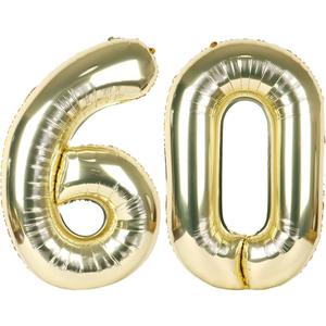 60 Balloon - Champagne Gold Birthday Number Balloons, 40 Inch Decorations