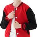 Kids Baseball Jackets Boys Girls Team Uniform Varsity Jacket Everyday Casual School Cotton Classic Clothing (16 Years, Red)