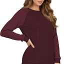 Buauty Womens Sweatshirts Crewneck Cable Knit Sleeve Pullover Sweaters Lightweight Fall Fashion Casual Tunic Tops (X-Large, Wine)