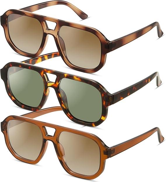 livho Trendy Polarized Square Aviator Sunglasses Women Men Square Eyewear Frame, Retro Sun Glasses for Women Men 2025 Shades
 8 Pack