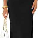 MEROKEETY Women's Summer Wedding Guest Dress Formal Short Sleeve Ruched Side Slit Bodycon Cocktail Party Long Dresses (Large, Black)