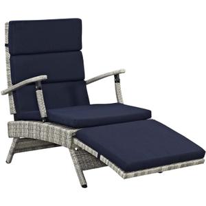 Modway Envisage Outdoor Patio Wicker Rattan Chaise Lounge in Light Gray Navy, 69"L x 35.5"H