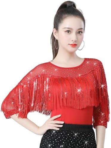 Women's Latin Dance Tops, Ballroom Dance, Modern Dance Clothes, Jitterbug Sequined Dance Clothes