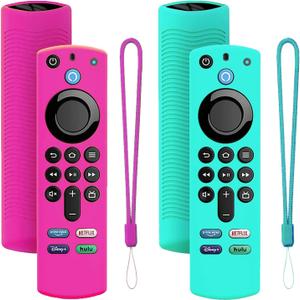 2Pack Remote Cover for Firetvstick 4K Max (3rd Gen) 2021,Silicone Protective Case Compatible with Firetv4k TV Stick Alexa Voice Remote Control with Lanyards,Anti-Slip,Shockproof(Rose Red&Sky Blue)